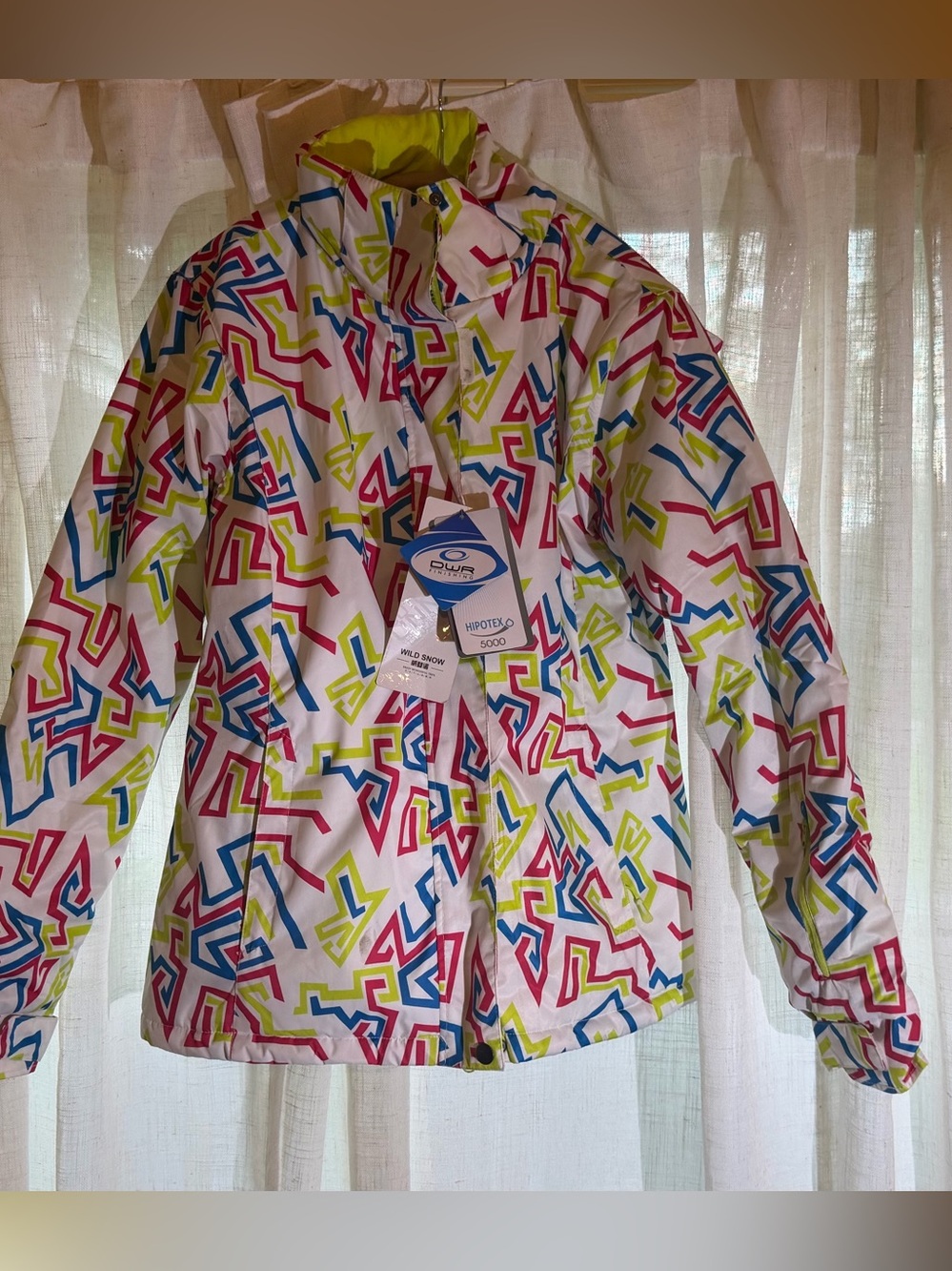 Kids Waterproof Snow Jacket - White Geometric Print
